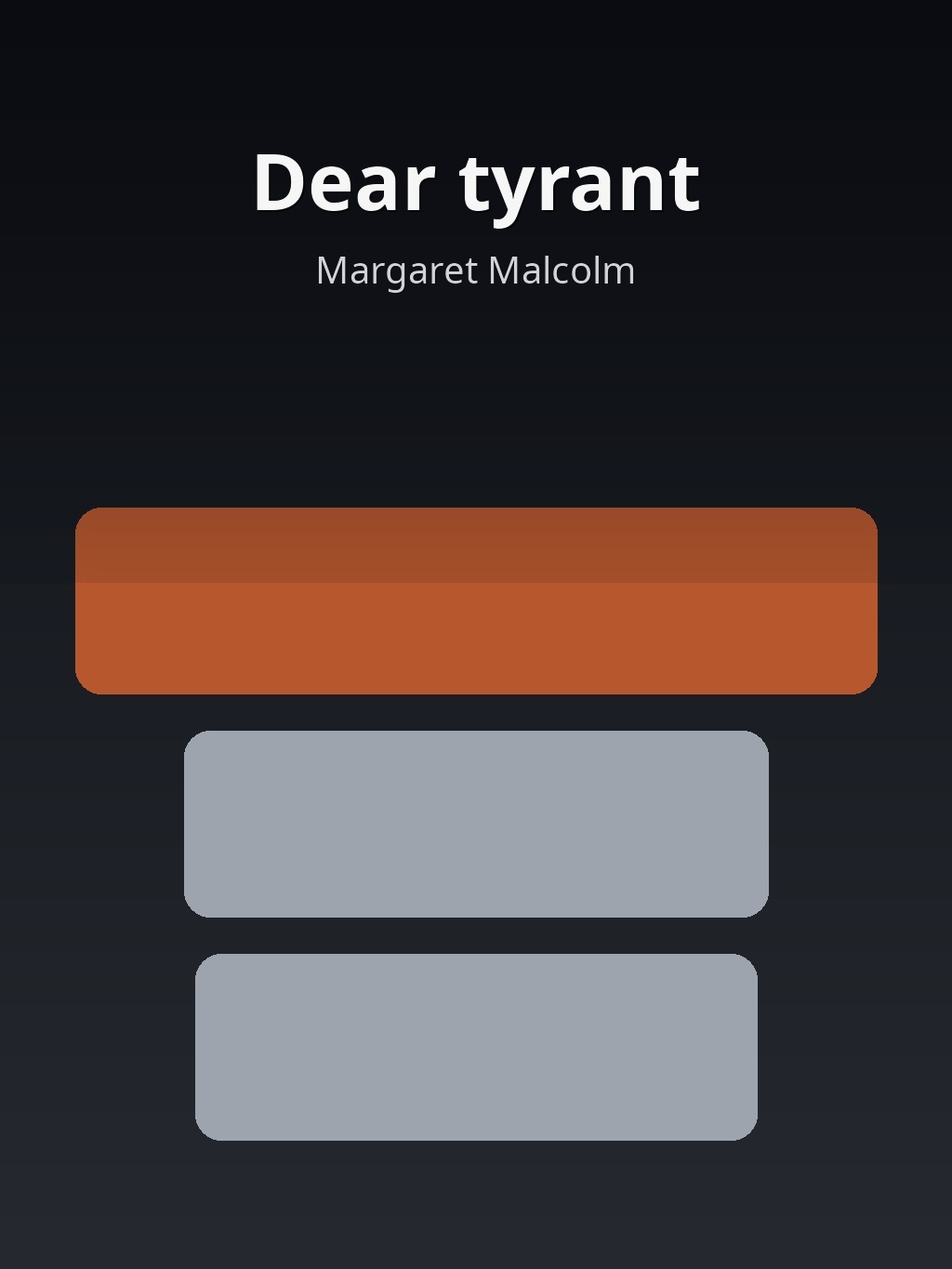 Dear tyrant by Margaret Malcolm book cover